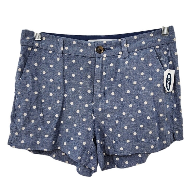 New Nwt Old Navy Linen Blend Blue White Polka Dot Shorts Size 4